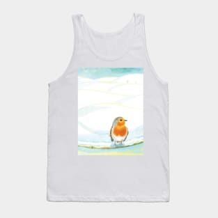 Red Robin in Winter on Snowy Branch Tank Top